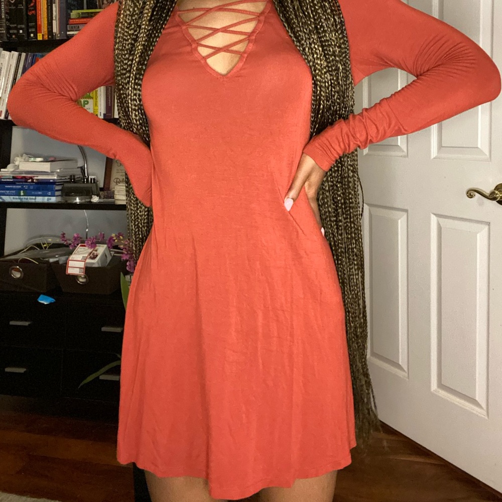 Burnt Orange Criss-Cross Dress
